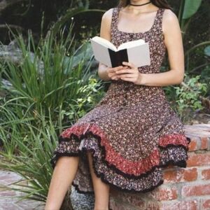 Betsy Johnson Flowery Brown Sleeveless Cottagecore/Boho Dress Size 8